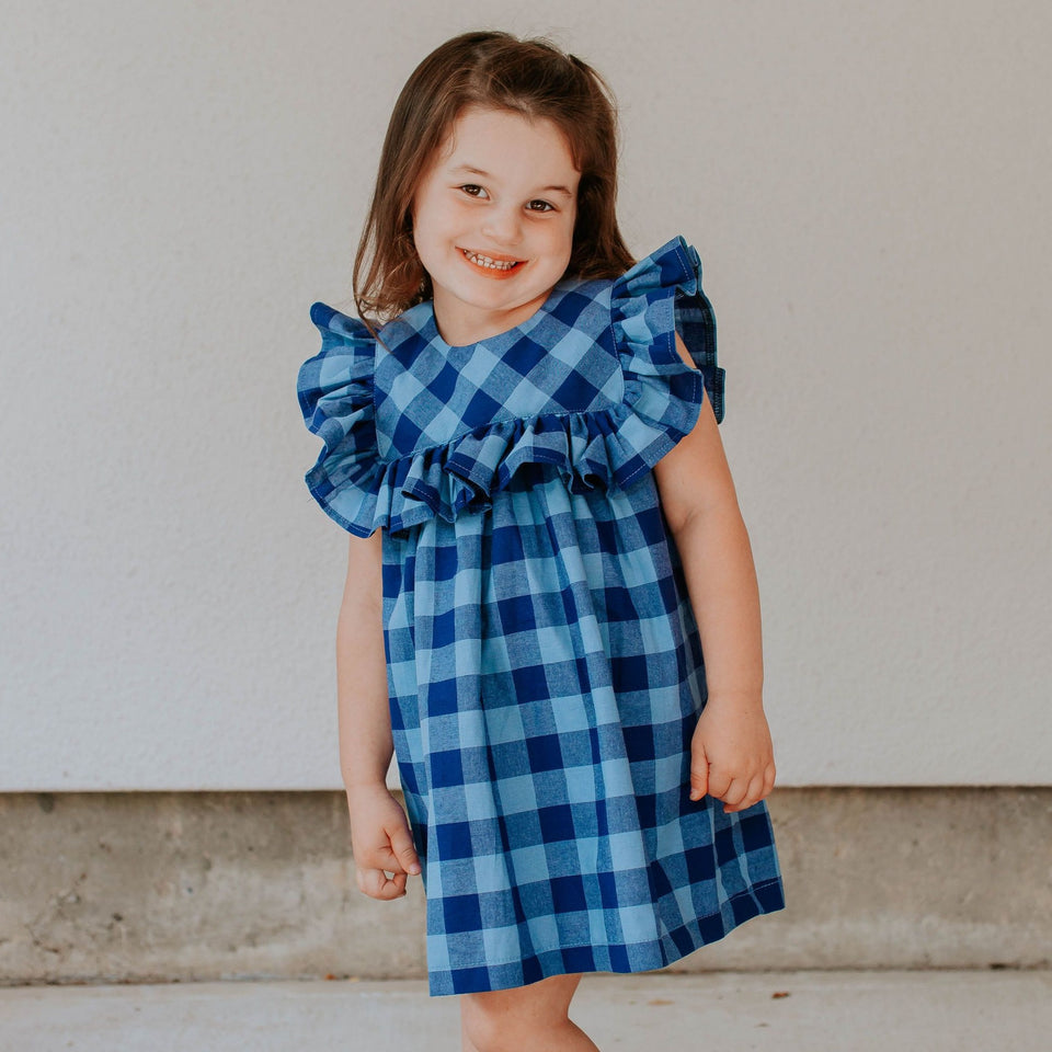navy and blue plaid little girls dress