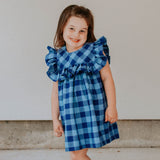 navy and blue plaid little girls dress