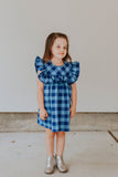 navy and blue ruffle collar girls dress