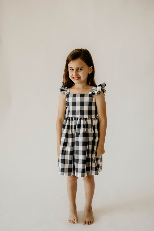 girls navy and white buffalo plaid twirl sundress