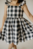 girls navy and white buffalo plaid twirl flutter sleeve sun dress