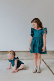 Infant Girl's Navy Stargazing Print Ruffle Sleeve Bubble Romper