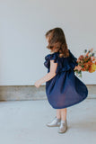 Little Girl's Navy Swiss Dot Ruffle Collar Cotton Shift Dress