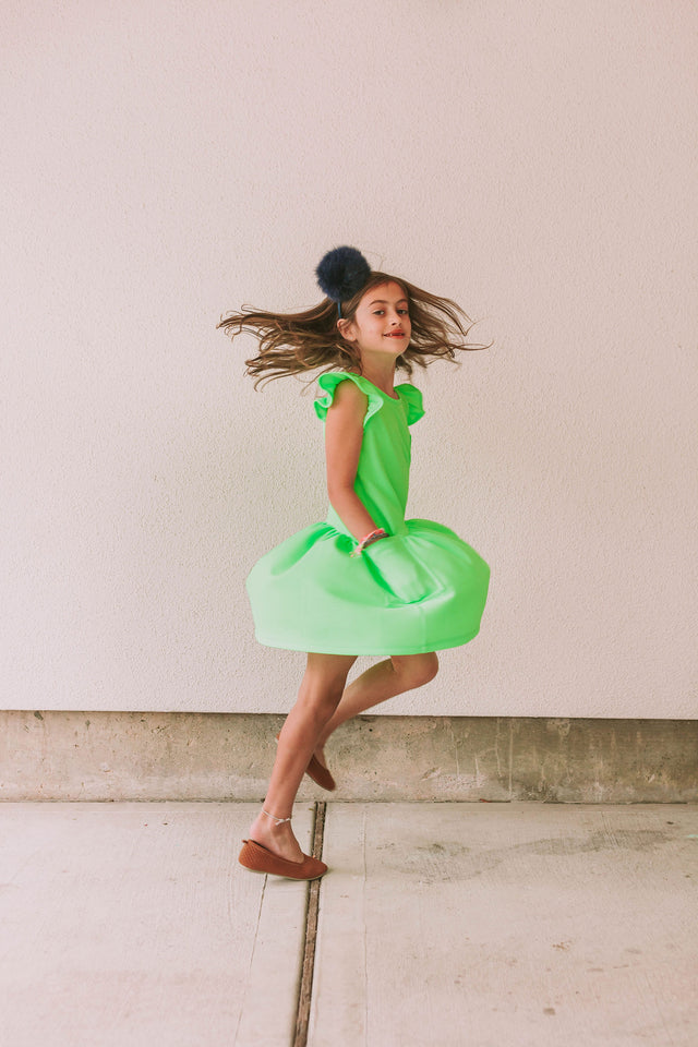 little girls neon green twirl dress