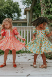 little girls orange print little cutie dress