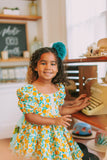 little girls orange print little cutie dress