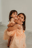 Little Girl's Peach Tulle Daisy Print Twirl Dress