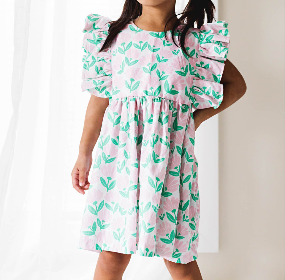 pink and green ruffle dress