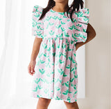 pink and green ruffle dress