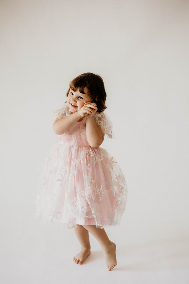 pink and purple moon and star party dress