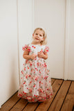 Little Girl's Pink and Orange Rose Floral Tulle Flower Girl Dress