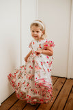 Little Girl's Pink and Orange Rose Floral Tulle Flower Girl Dress