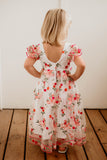 Little Girl's Pink and Orange Rose Floral Tulle Flower Girl Dress