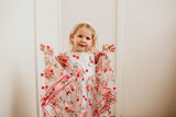 Little Girl's Pink and Orange Rose Floral Tulle Flower Girl Dress