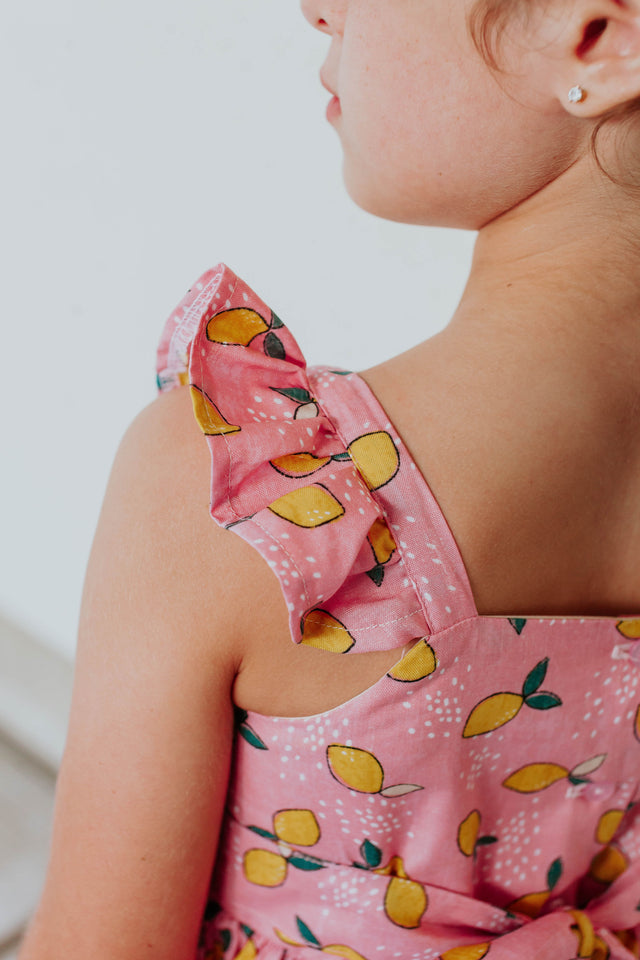 girls pink and yellow lemon dress