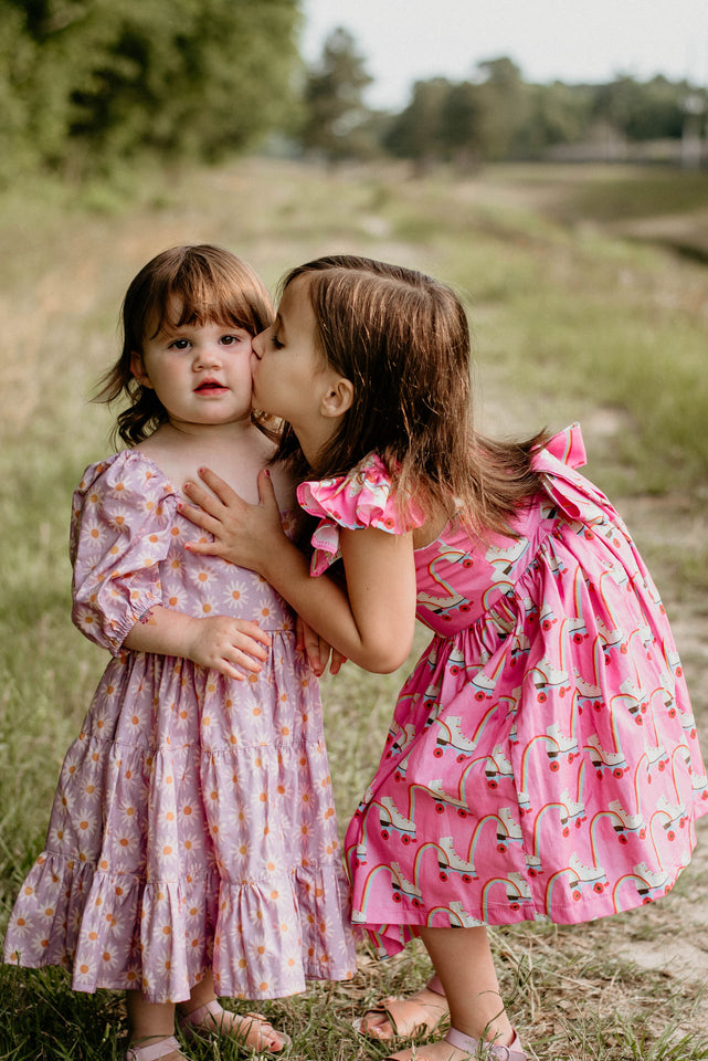 roller skate print dresses for sisters