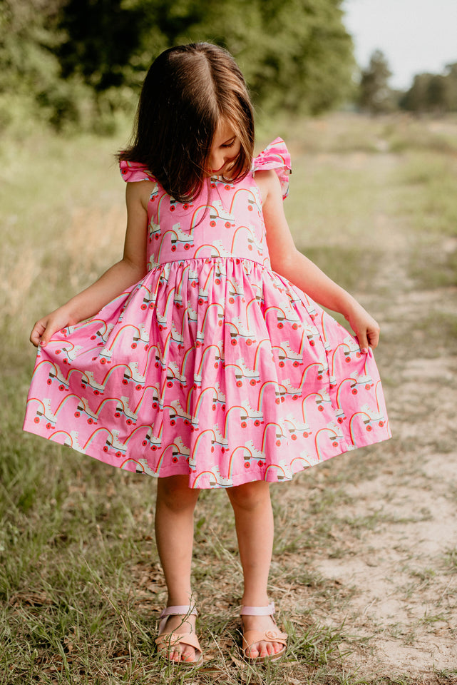 little girls pink roller skate dress