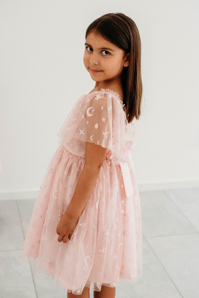Little Girl's Pink Tulle Moon and Star Twirl Dress for two the moons