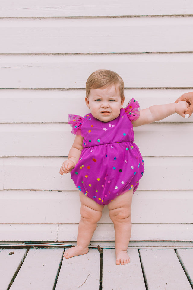Infant Girl's Purple Confetti Tulle Bubble Romper