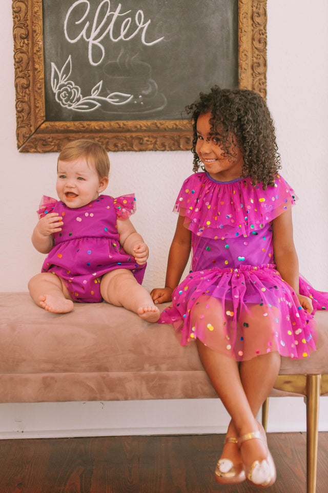 Girl's Purple Confetti Tulle Polka Dot Party Dress