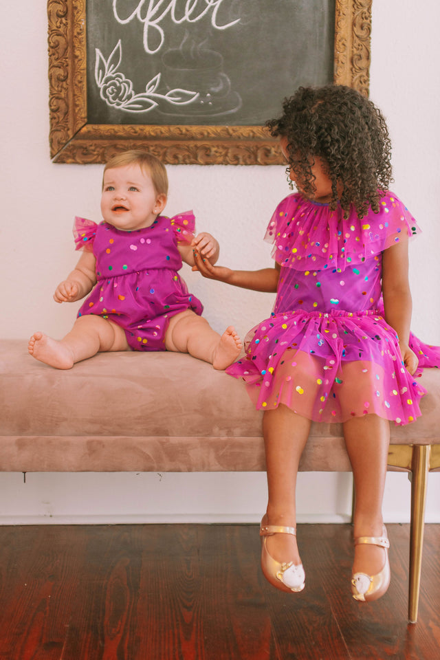 Girl's Purple Confetti Tulle Polka Dot Party Dress