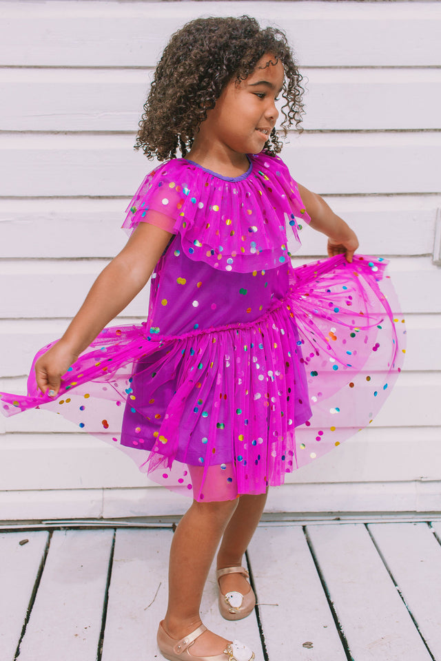 little girls purple confetti tulle twirl dress