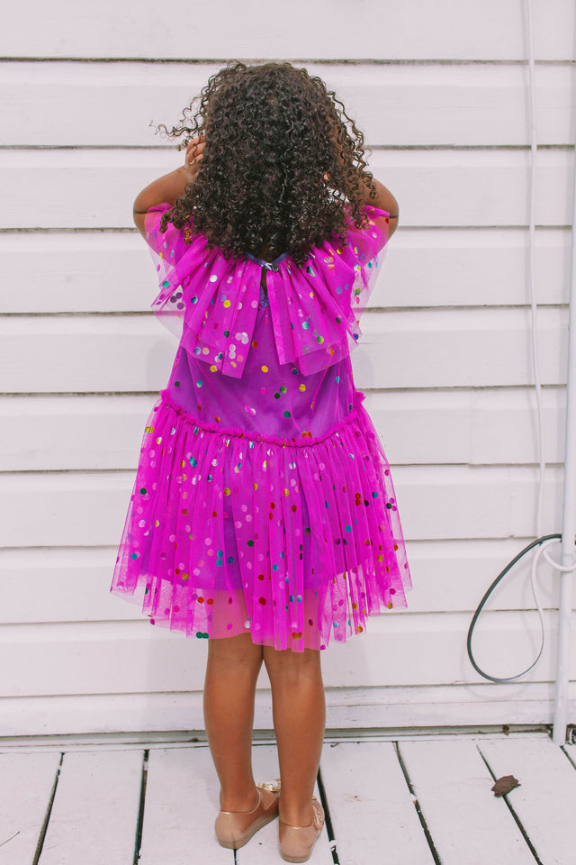 Girl's Purple Confetti Tulle Polka Dot Party Dress