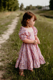 Little Girl's Purple Daisy Print Puff Sleeve Dress