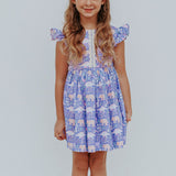 Little Girl's Purple Dinosaur Scoop Back Tulle Twirl Dress
