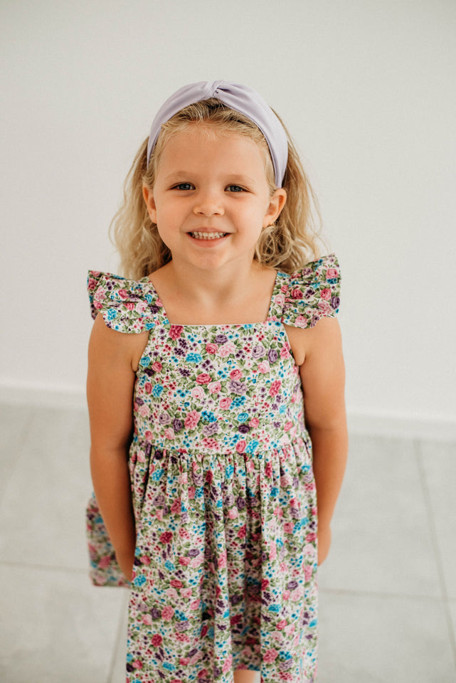 Little Girl's Purple Calico Floral Twirl Dress