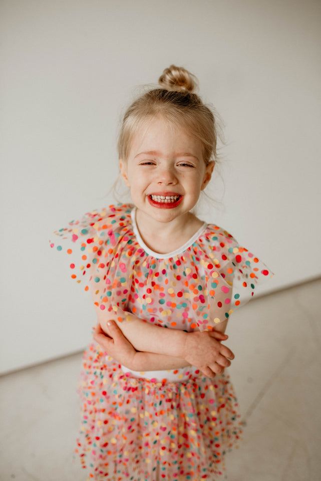 girls rainbow confetti birthday party dress