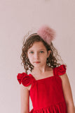 Little Girl's Red Velvet Flutter Sleeve Twirl Dress
