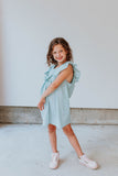 Little Girl's Sage Green Swiss Dot Ruffle Collar Cotton Shift Dress