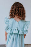 Little Girl's Sage Green Swiss Dot Ruffle Collar Cotton Shift Dress
