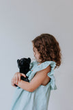Little Girl's Sage Green Swiss Dot Ruffle Collar Cotton Shift Dress
