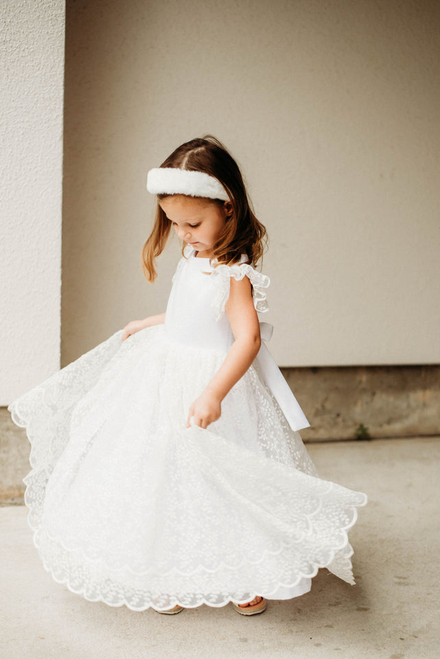 unique high end white lace flower girl dress