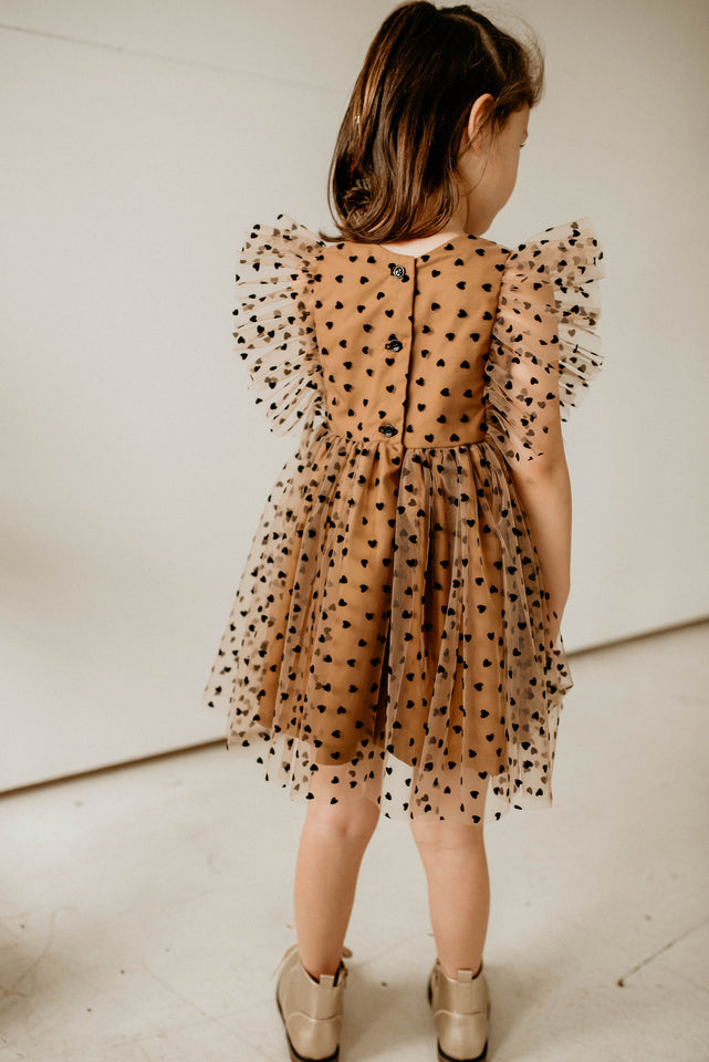 little girls trendy black and brown muted valentines day dress