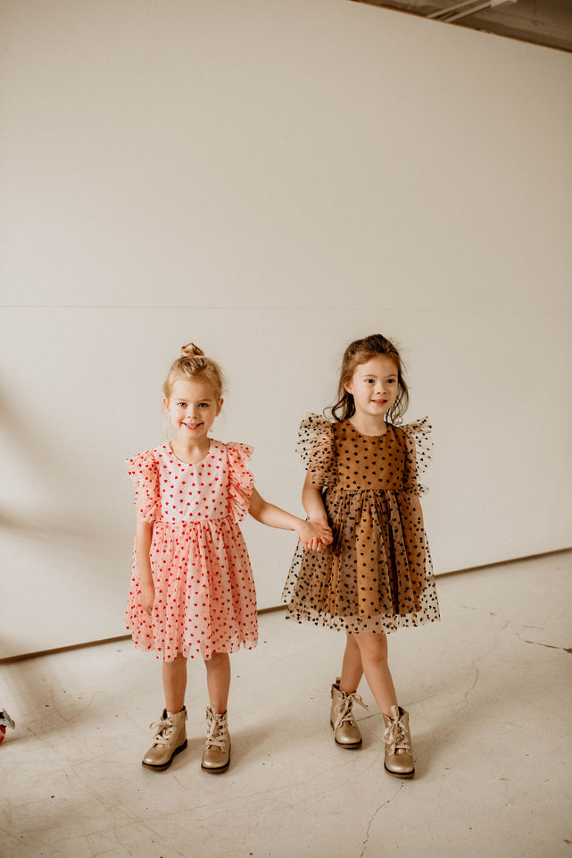 little girls trendy black and brown muted valentines day dress