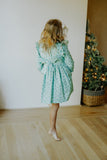 little girls turquoise blue holly print christmas dress