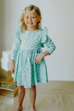 little girls turquoise blue holly print christmas dress