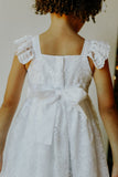 little girls white lace scalloped edge flower girl dress