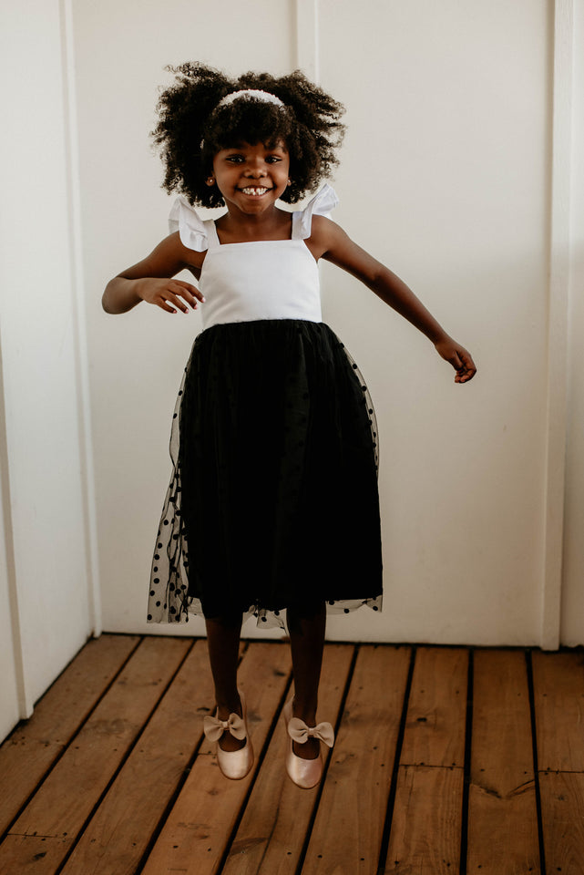 unique black and white flower girl dress