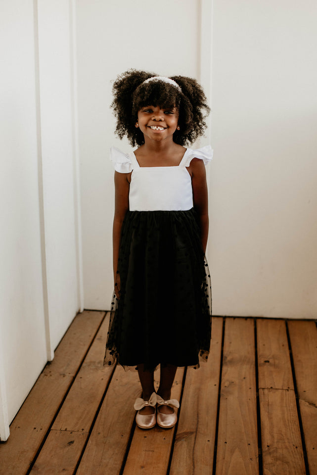 black and white flower girl dress
