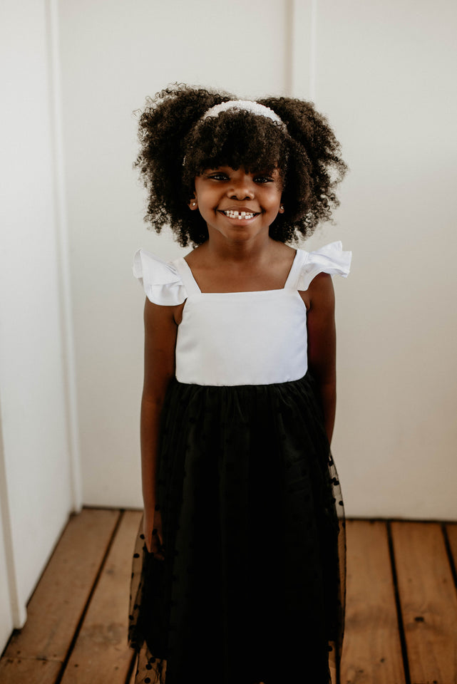black and white flower girl dress
