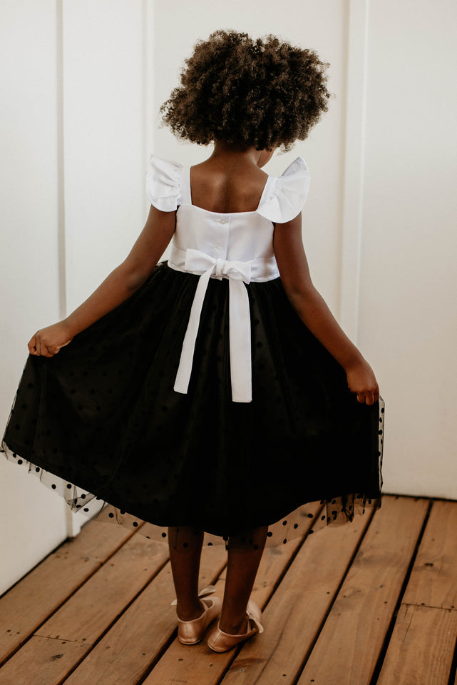 black and white flower girl dress