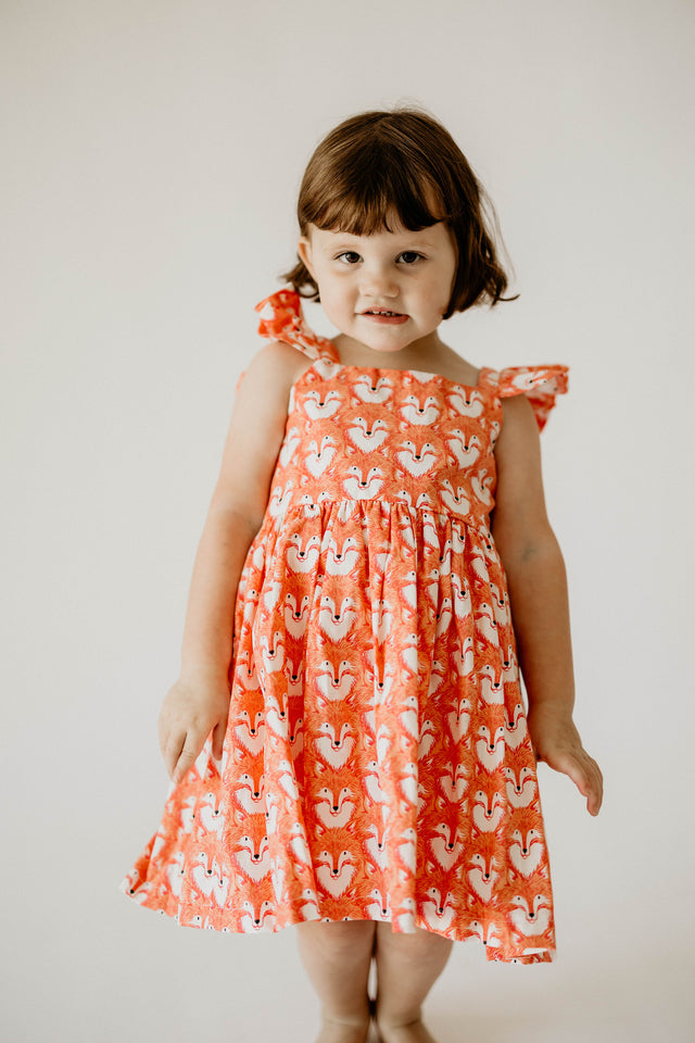 little girls woodland fox flutter sleeve twirl dress