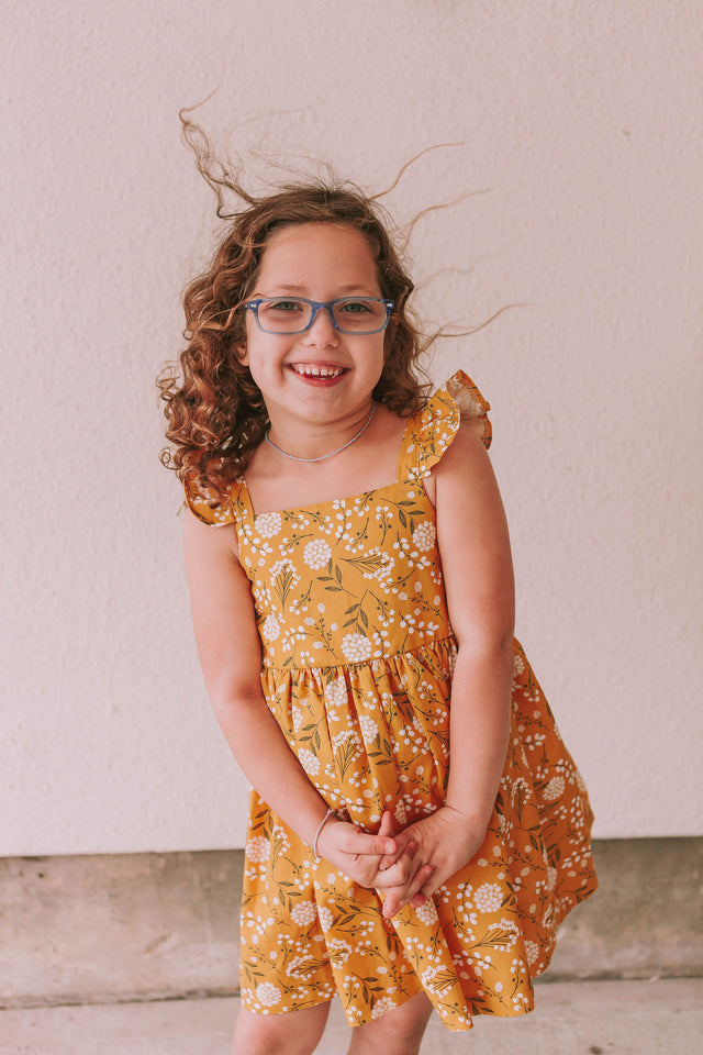 mustard yellow floral dress