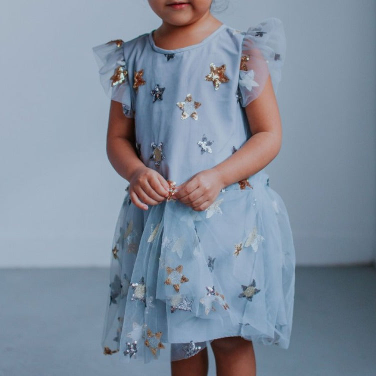 gray sparkly tulle dress