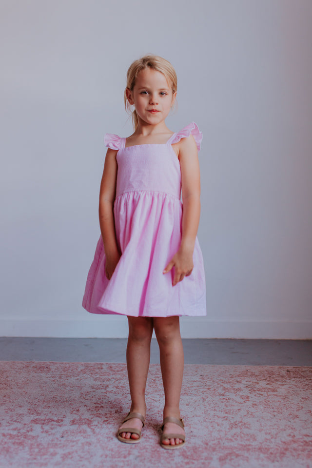 Little Girl's Pink Seersucker Dress