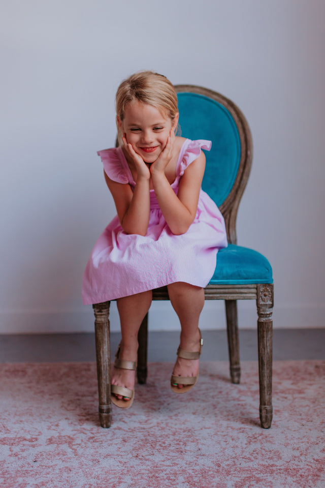 Little Girl's Pink Seersucker Dress